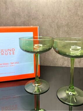 Round House Green Coupe Glasses – Set of 2 NIB